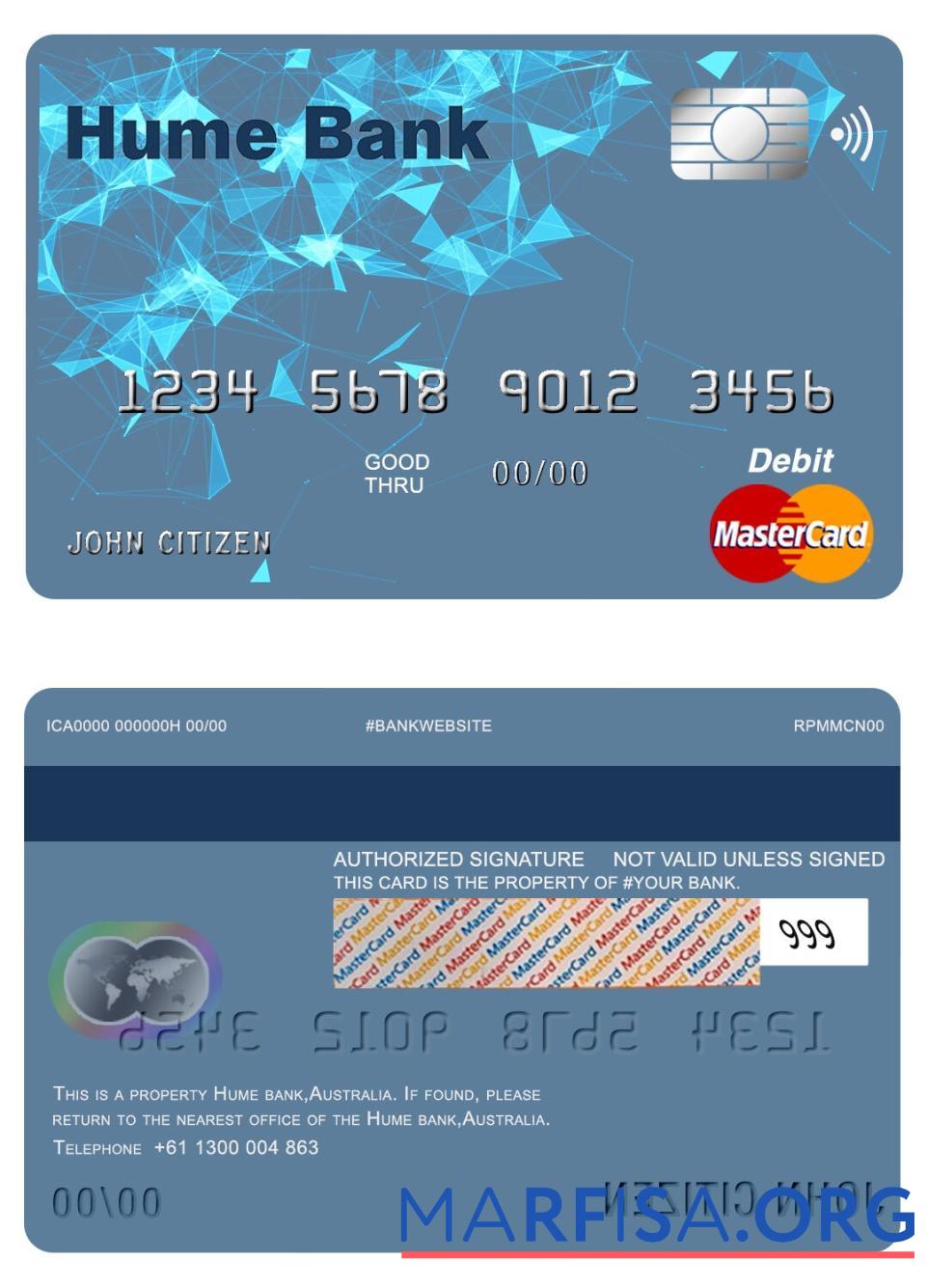 Blank Australia Hume bank mastercard template